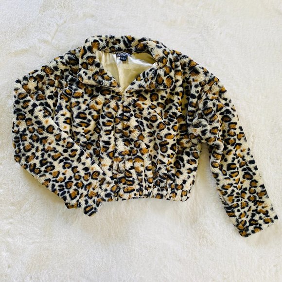Leopard Print Faux Fur Cropped Jacket size Medium Mob Wife - Picture 1 of 12